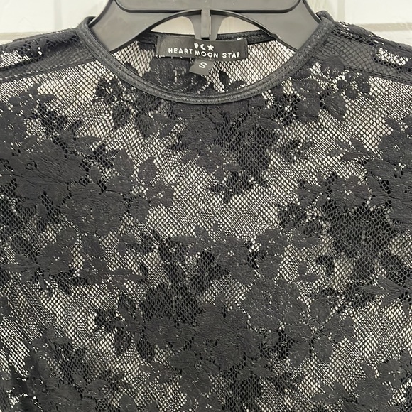 Heart Moon Star black lace long sleeve top size Small - Picture 2 of 6